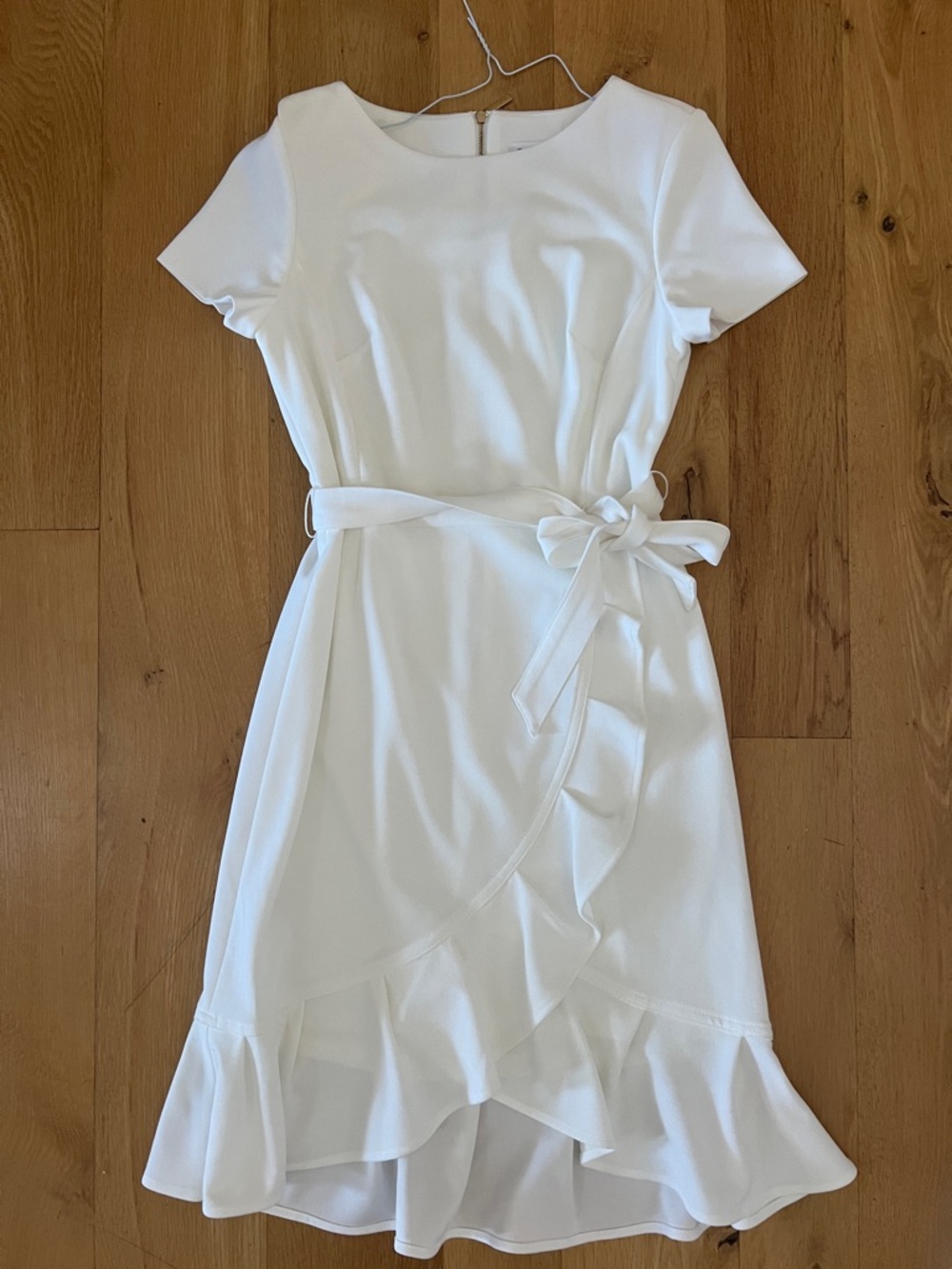 Calvin Klein White Ruffle Wrap-Style Midi Dress